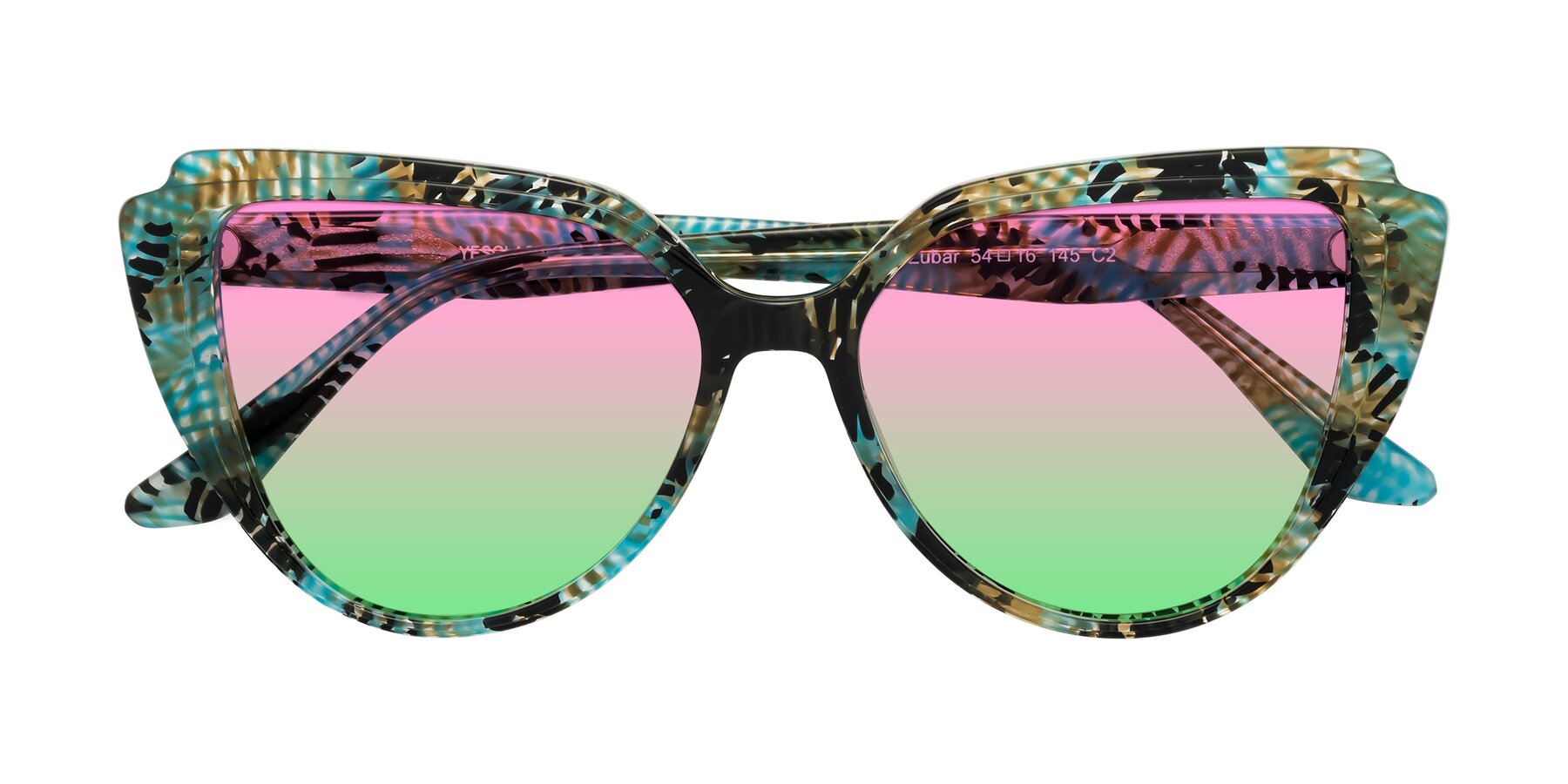 Folded Front of Zubar in Cyan Snake Print with Pink / Green Gradient Lenses