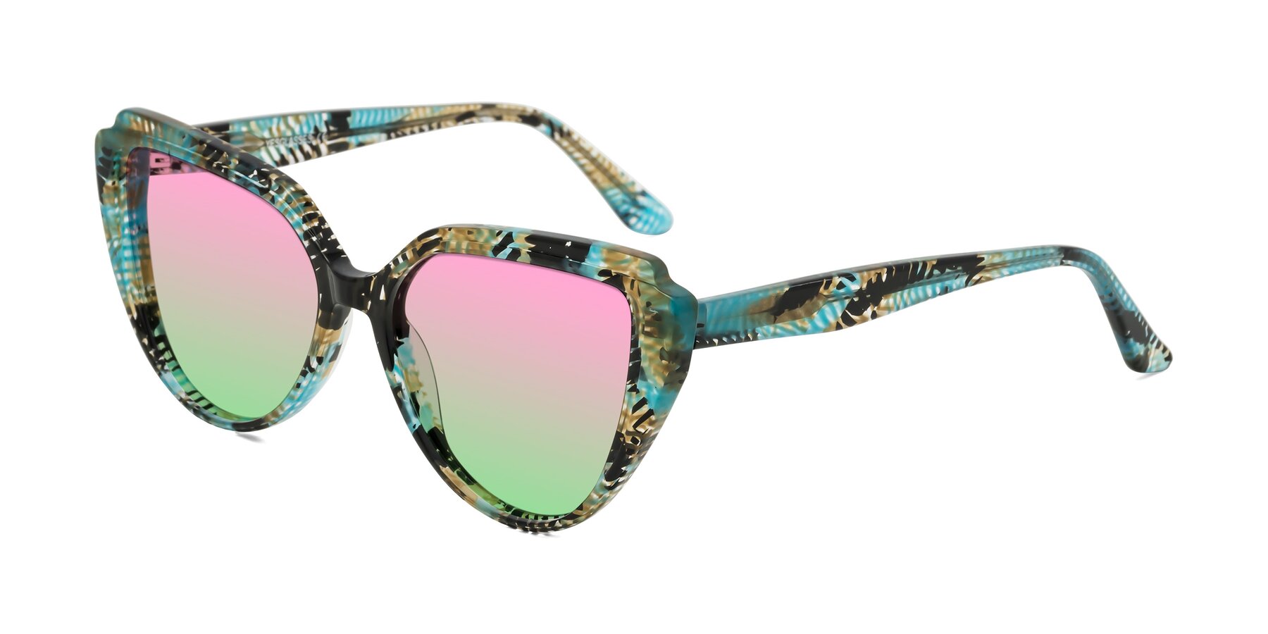 Angle of Zubar in Cyan Snake Print with Pink / Green Gradient Lenses
