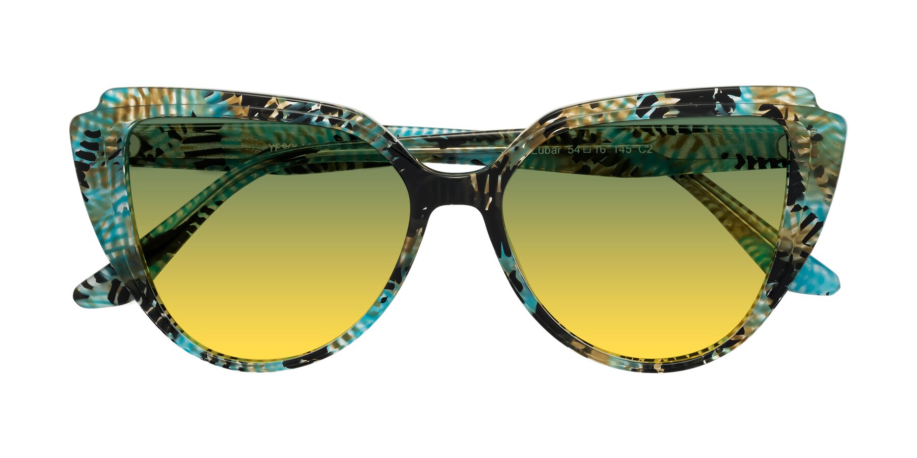 Folded Front of Zubar in Cyan Snake Print with Green / Yellow Gradient Lenses