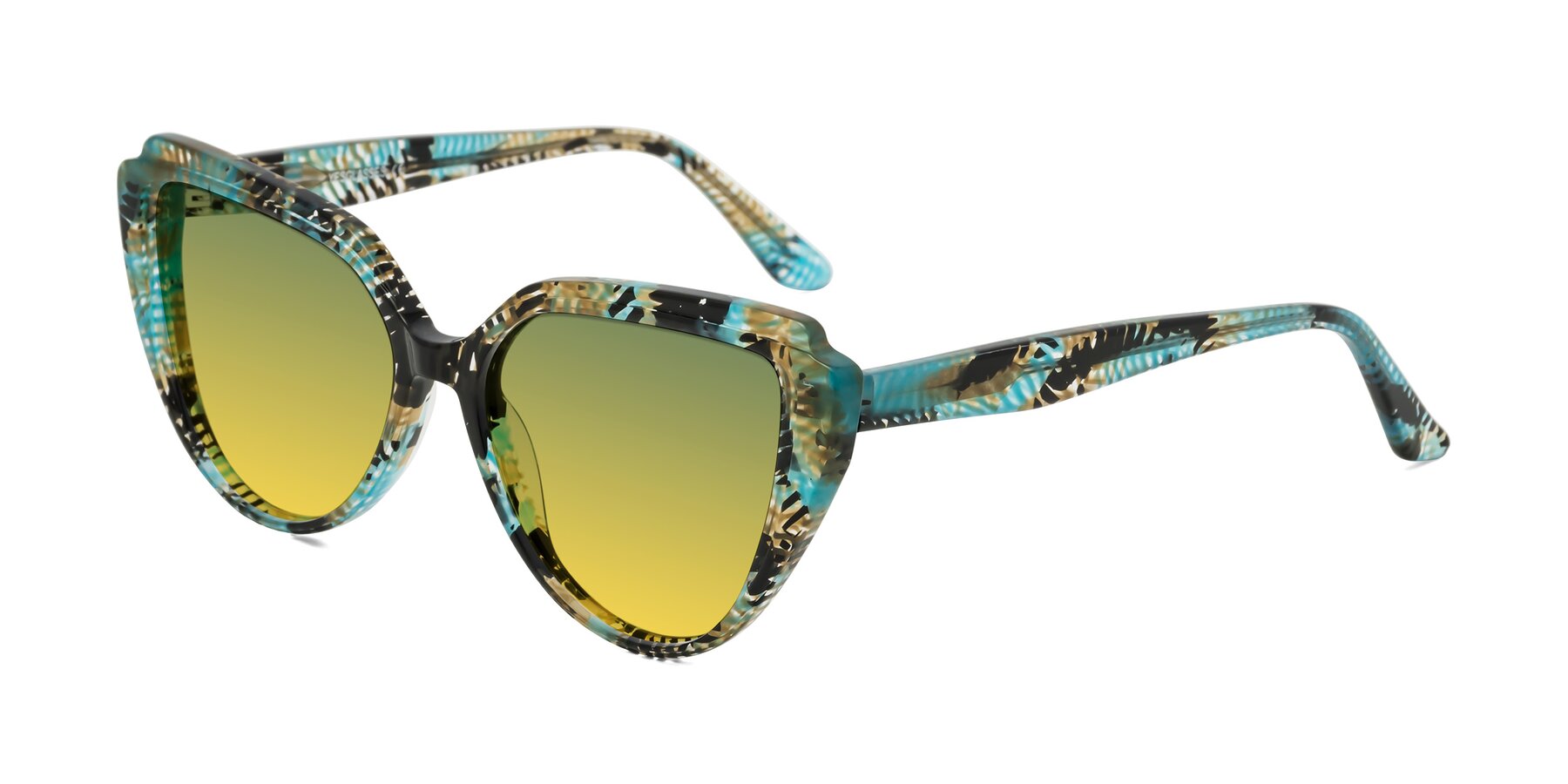 Angle of Zubar in Cyan Snake Print with Green / Yellow Gradient Lenses
