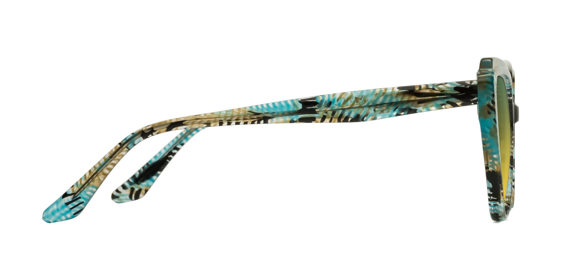 Side of Zubar in Cyan Snake Print with Green / Yellow Gradient Lenses