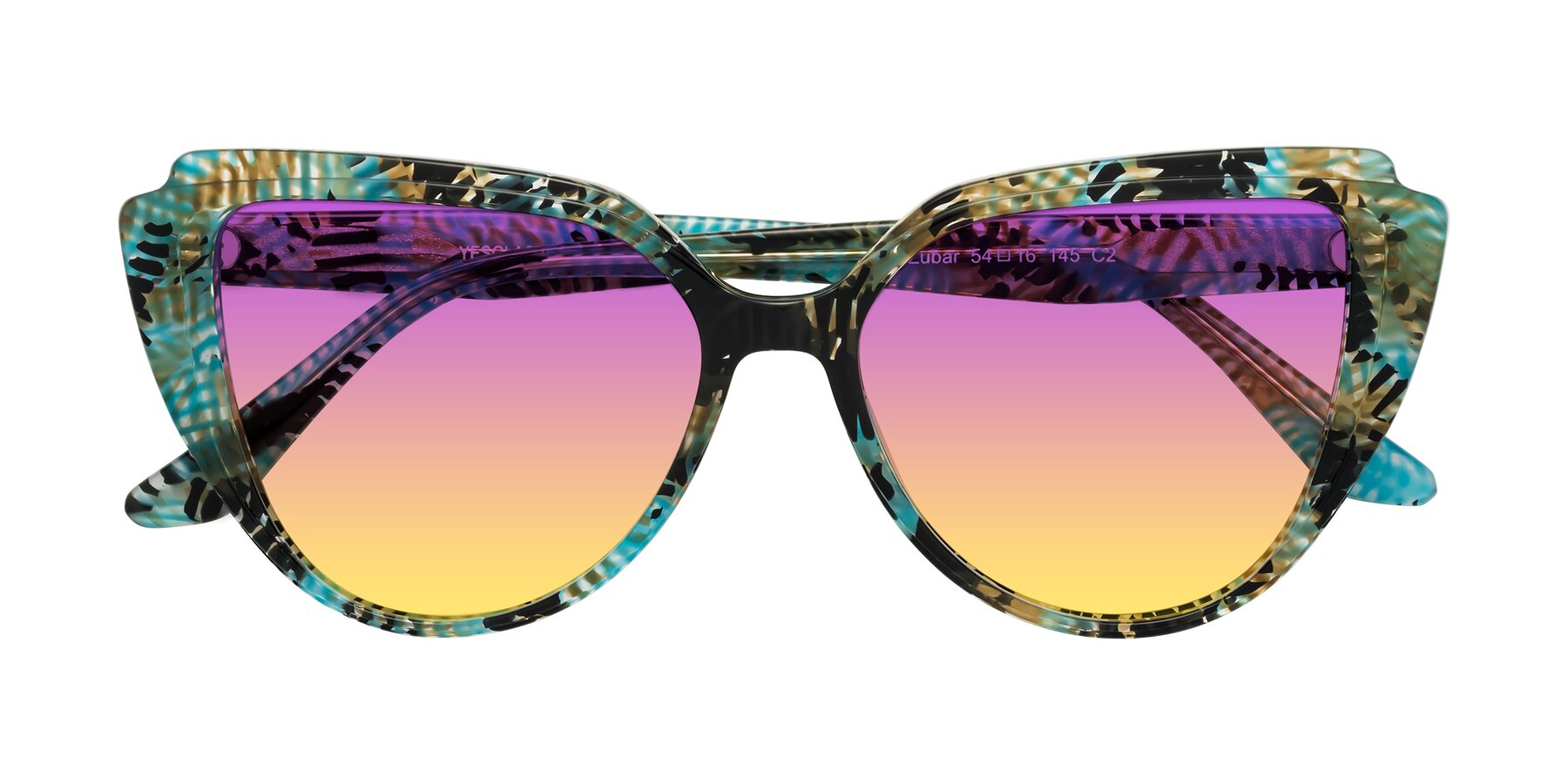 Folded Front of Zubar in Cyan Snake Print with Purple / Yellow Gradient Lenses