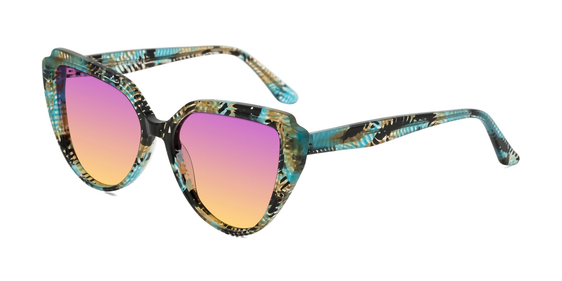 Angle of Zubar in Cyan Snake Print with Purple / Yellow Gradient Lenses