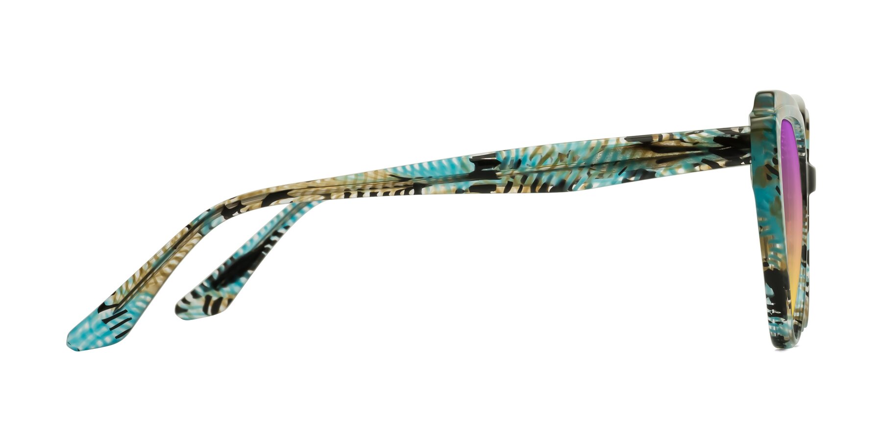 Side of Zubar in Cyan Snake Print with Purple / Yellow Gradient Lenses