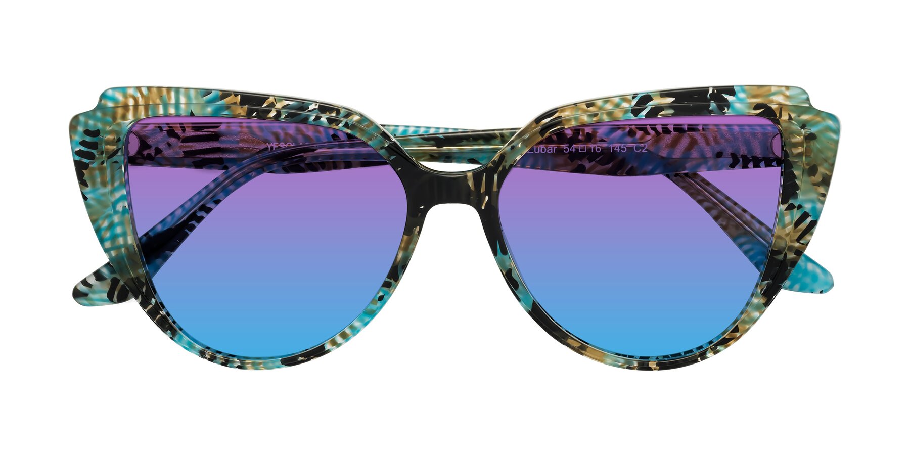 Folded Front of Zubar in Cyan Snake Print with Purple / Blue Gradient Lenses