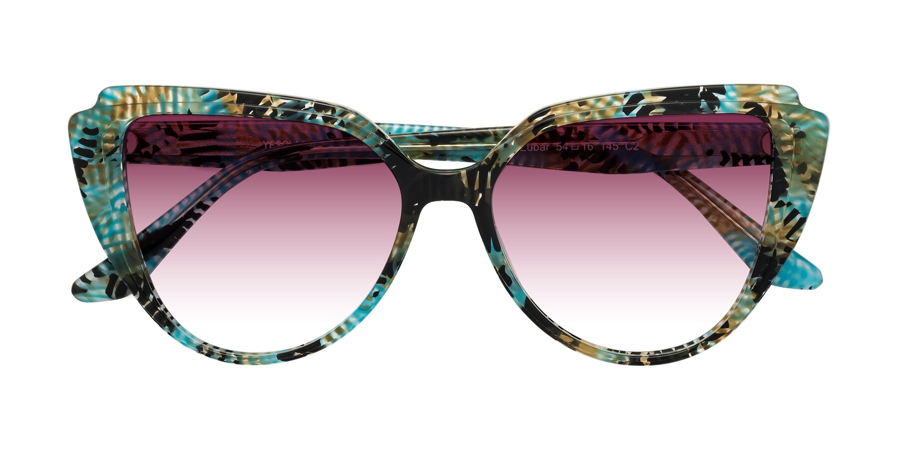 Folded Front of Zubar in Cyan Snake Print with Wine Gradient Lenses