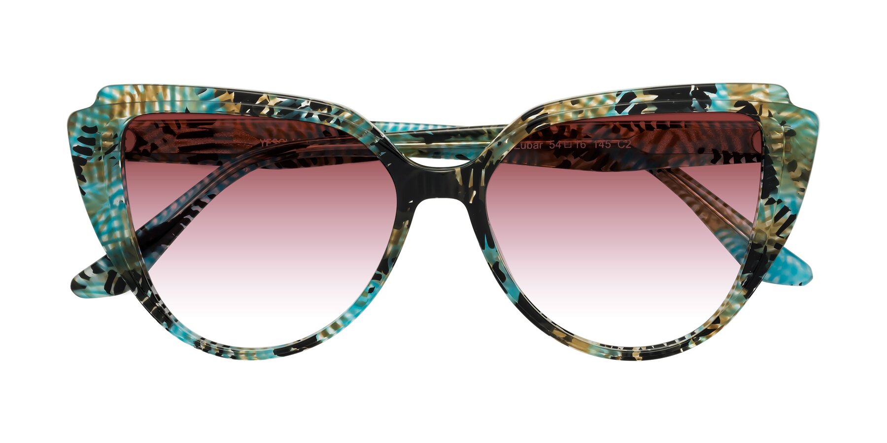 Folded Front of Zubar in Cyan Snake Print with Garnet Gradient Lenses