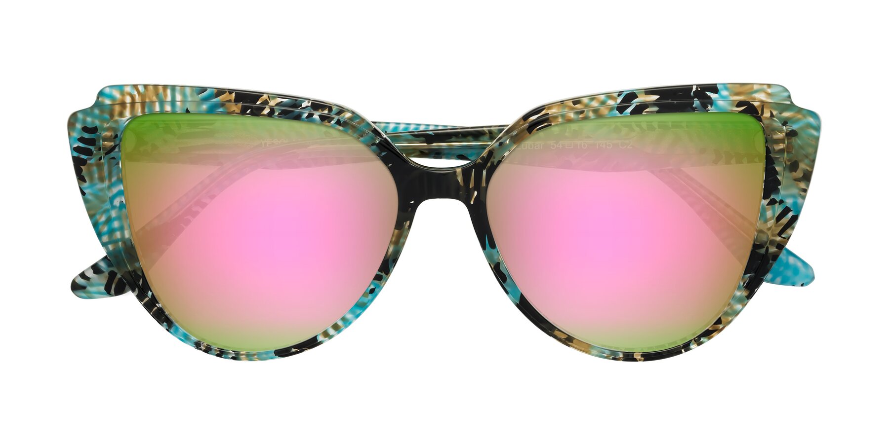 Folded Front of Zubar in Cyan Snake Print with Pink Mirrored Lenses