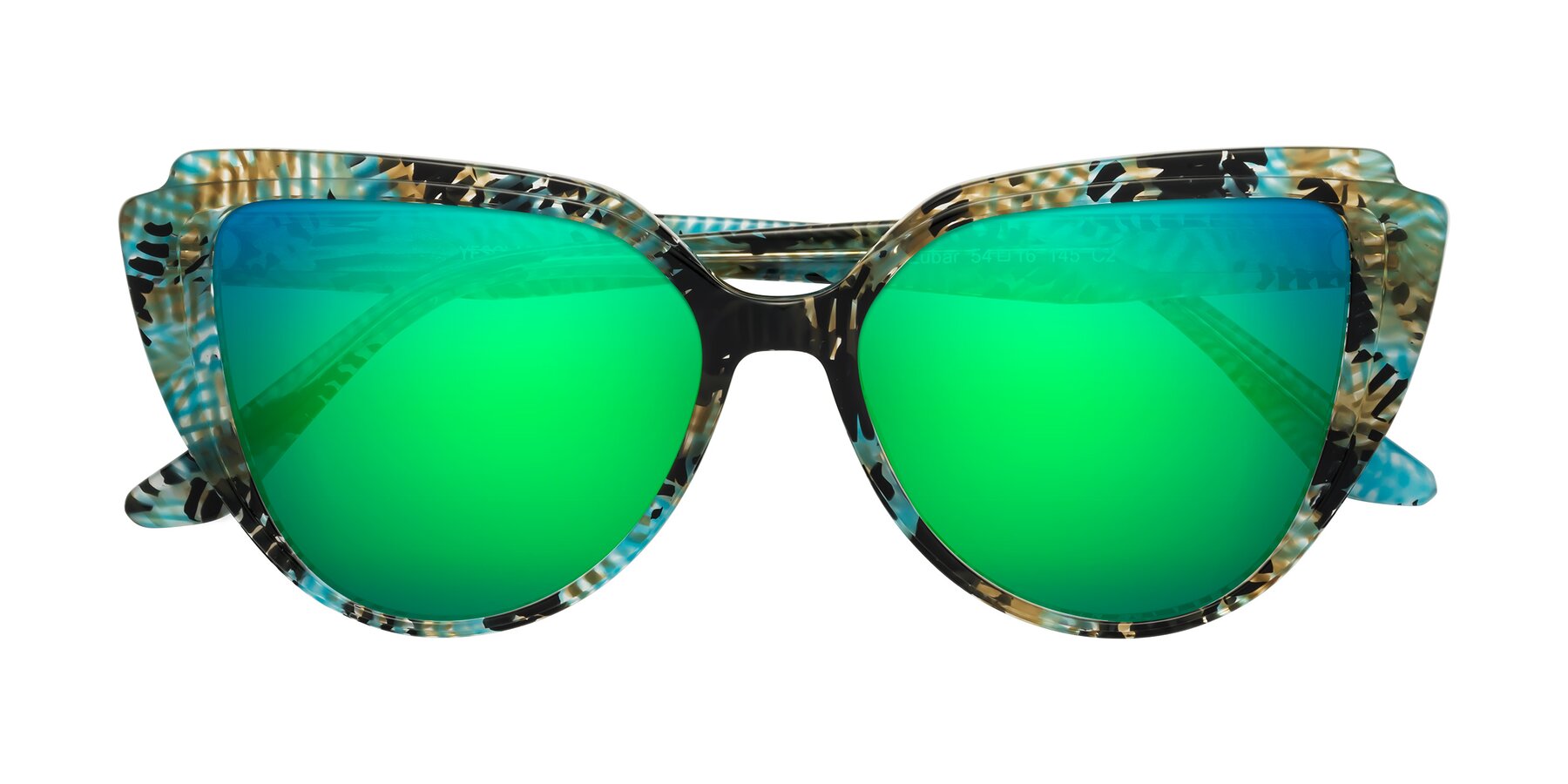 Folded Front of Zubar in Cyan Snake Print with Green Mirrored Lenses