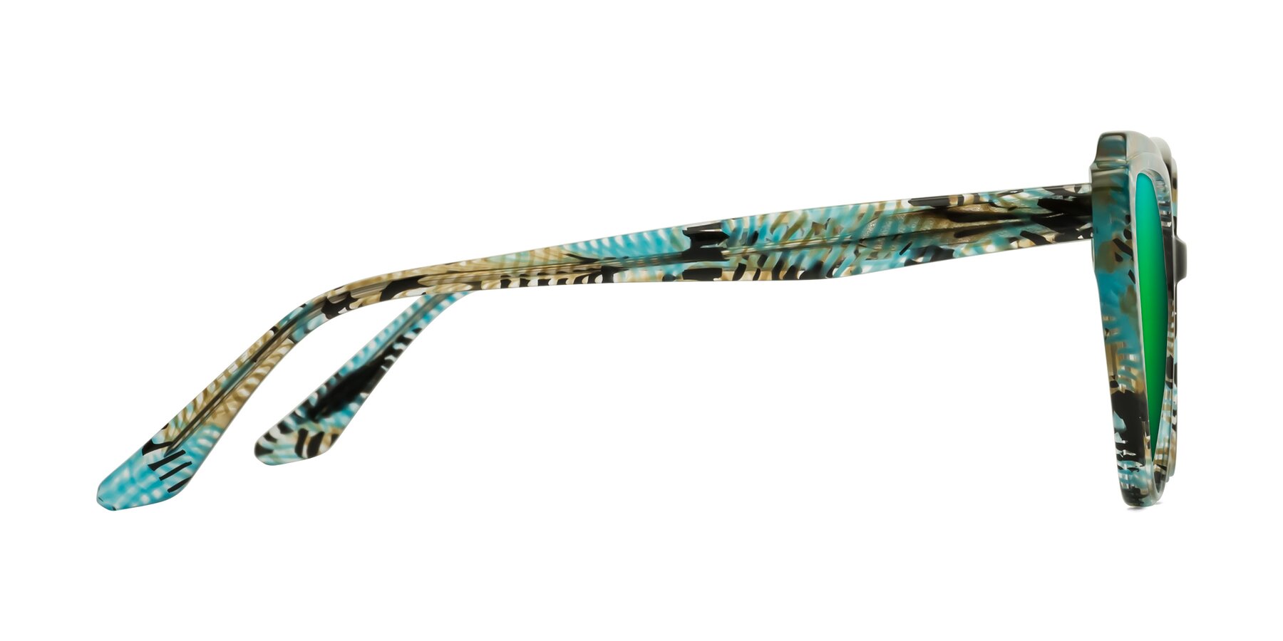 Side of Zubar in Cyan Snake Print with Green Mirrored Lenses