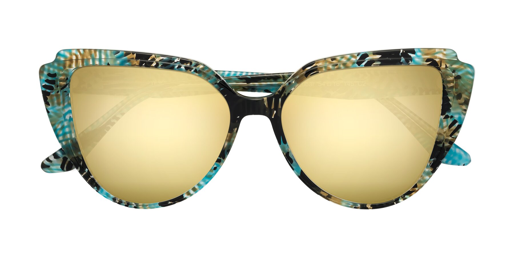 Folded Front of Zubar in Cyan Snake Print with Gold Mirrored Lenses
