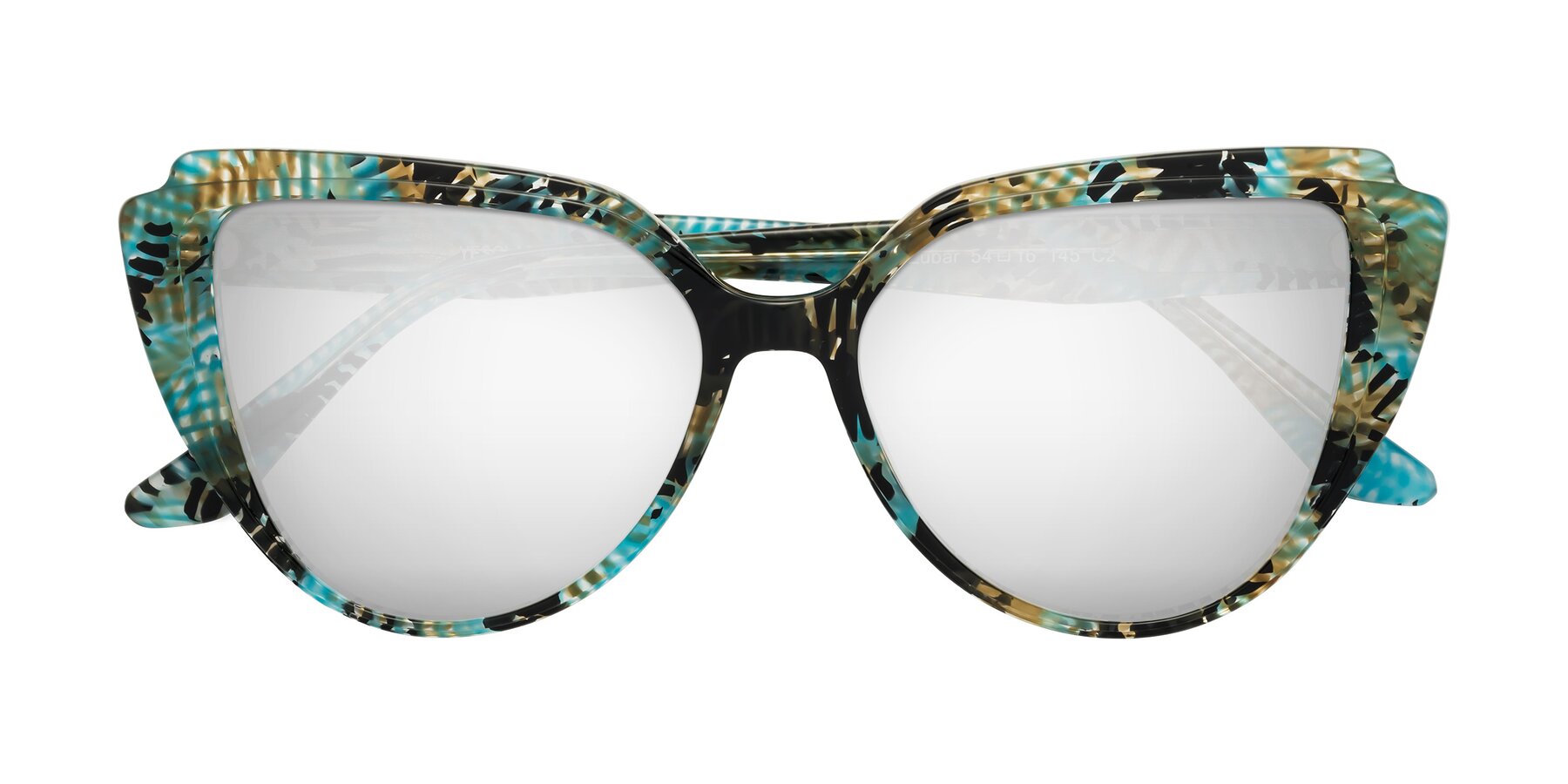 Folded Front of Zubar in Cyan Snake Print with Silver Mirrored Lenses