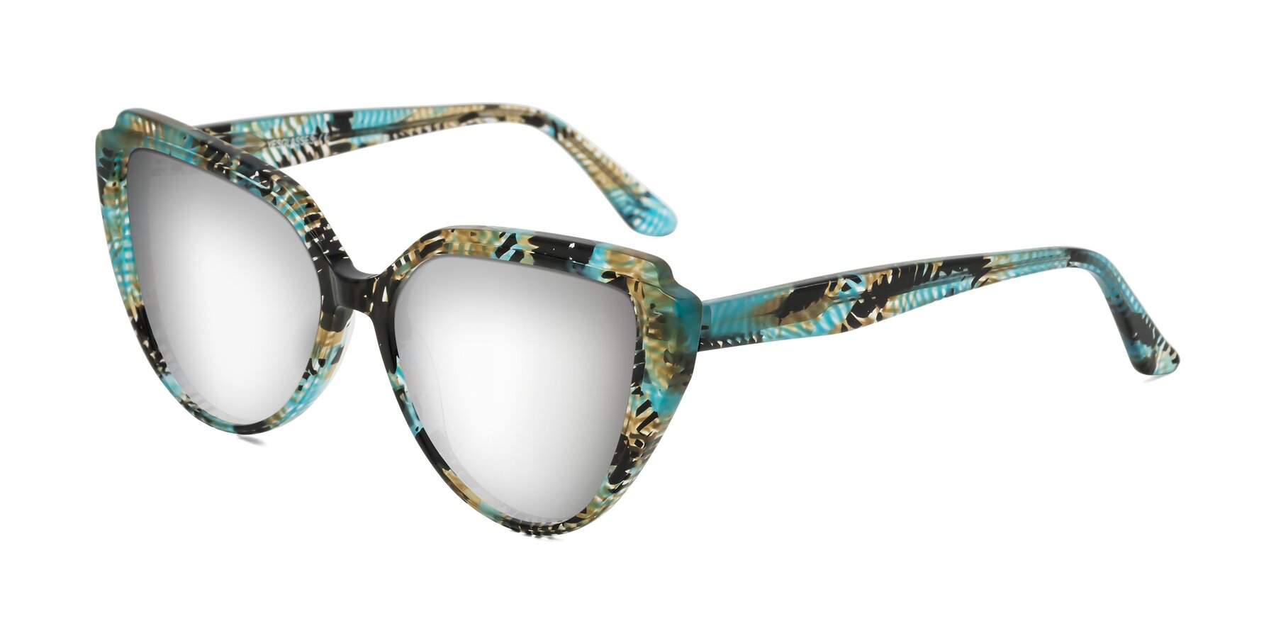 Angle of Zubar in Cyan Snake Print with Silver Mirrored Lenses