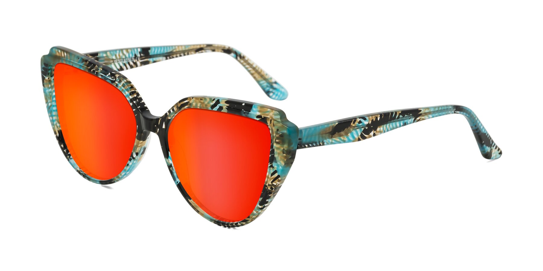 Angle of Zubar in Cyan Snake Print with Red Gold Mirrored Lenses