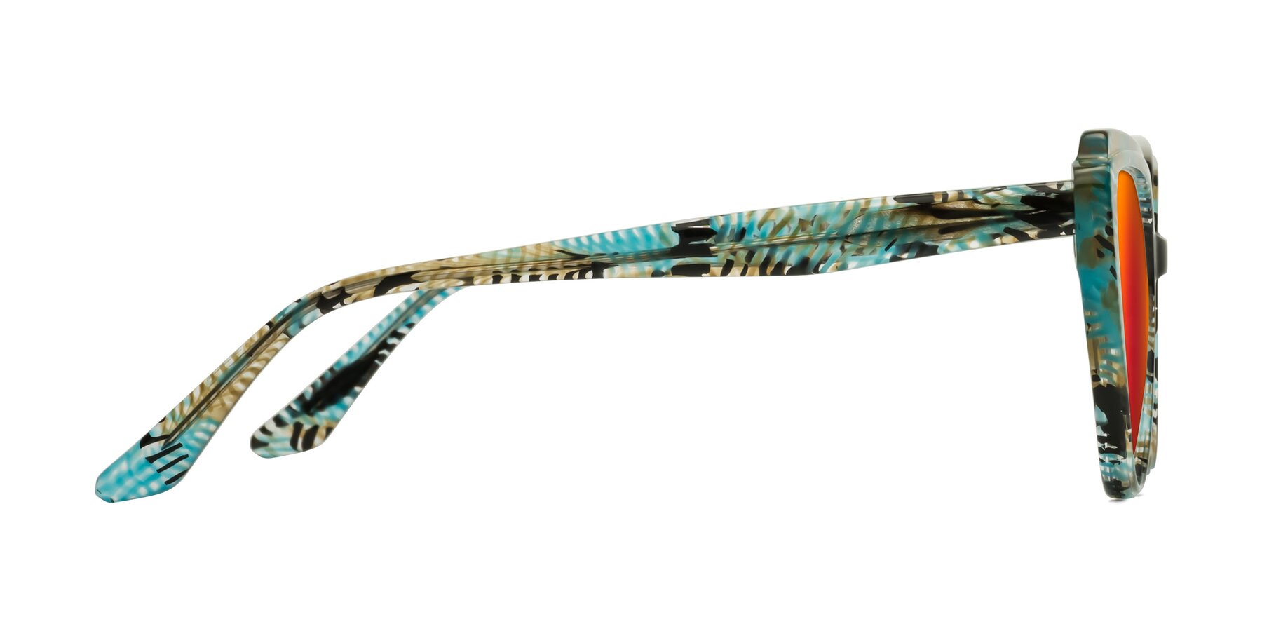Side of Zubar in Cyan Snake Print with Red Gold Mirrored Lenses