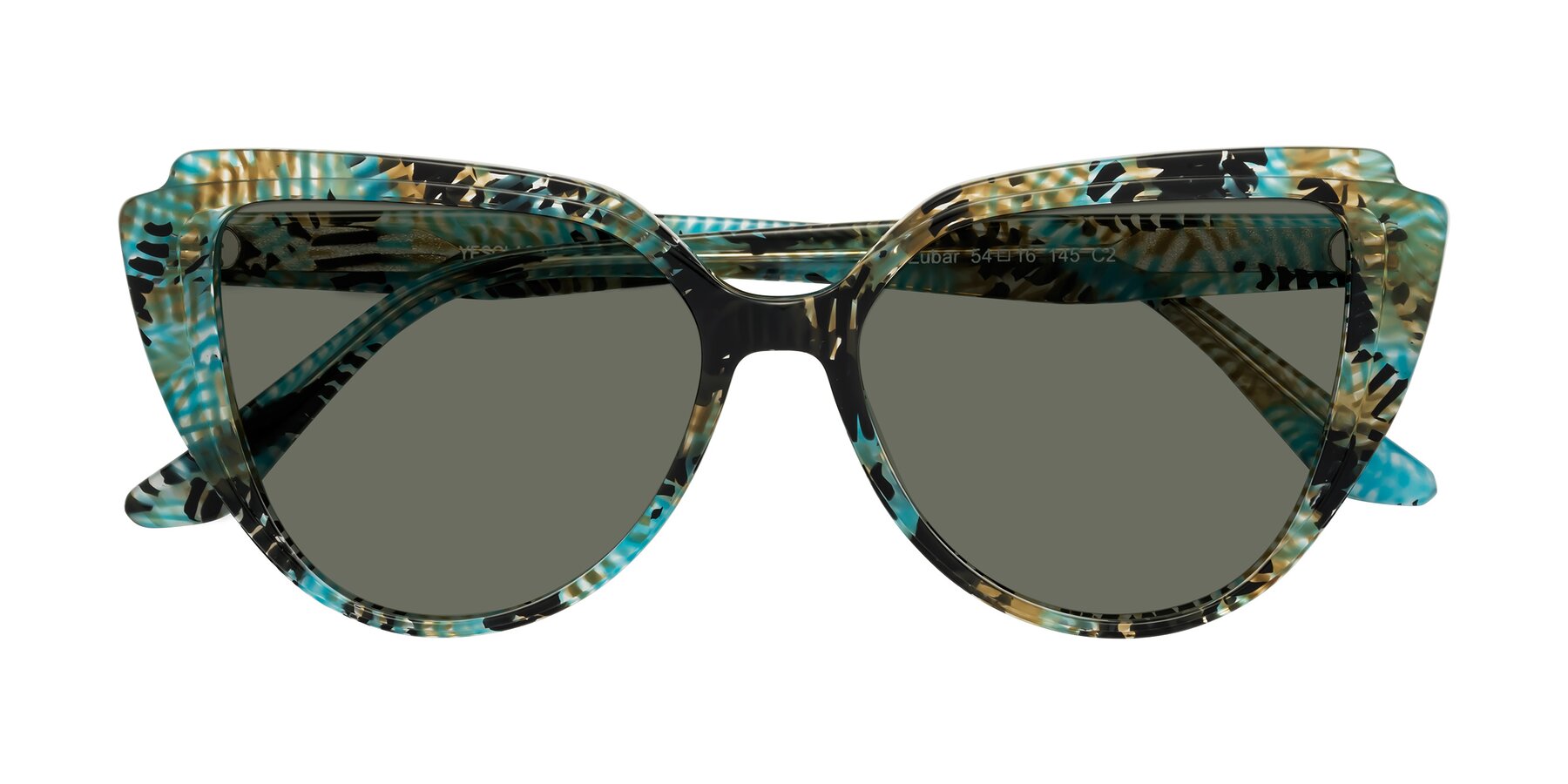 Folded Front of Zubar in Cyan Snake Print with Gray Polarized Lenses