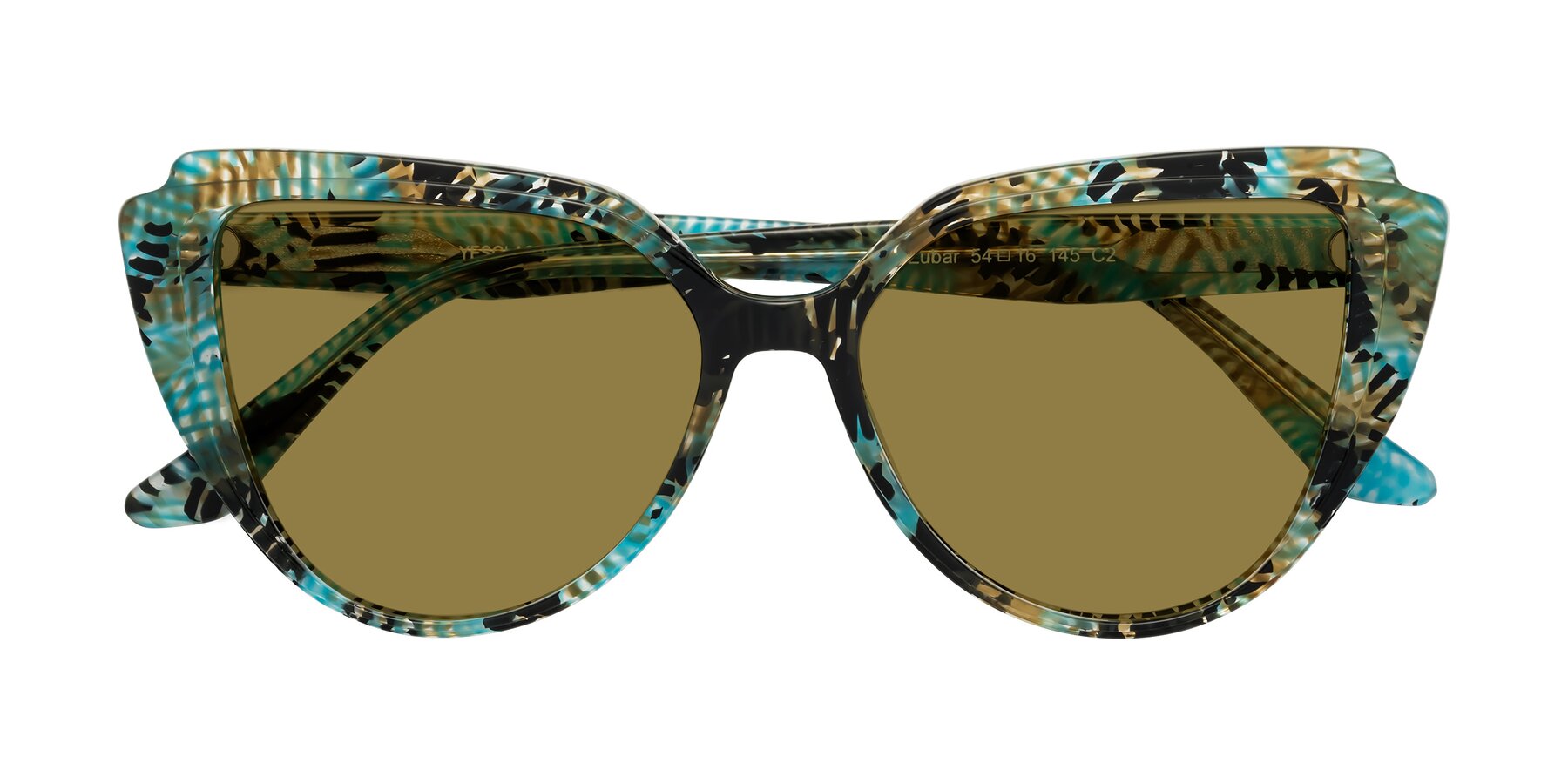 Folded Front of Zubar in Cyan Snake Print with Brown Polarized Lenses