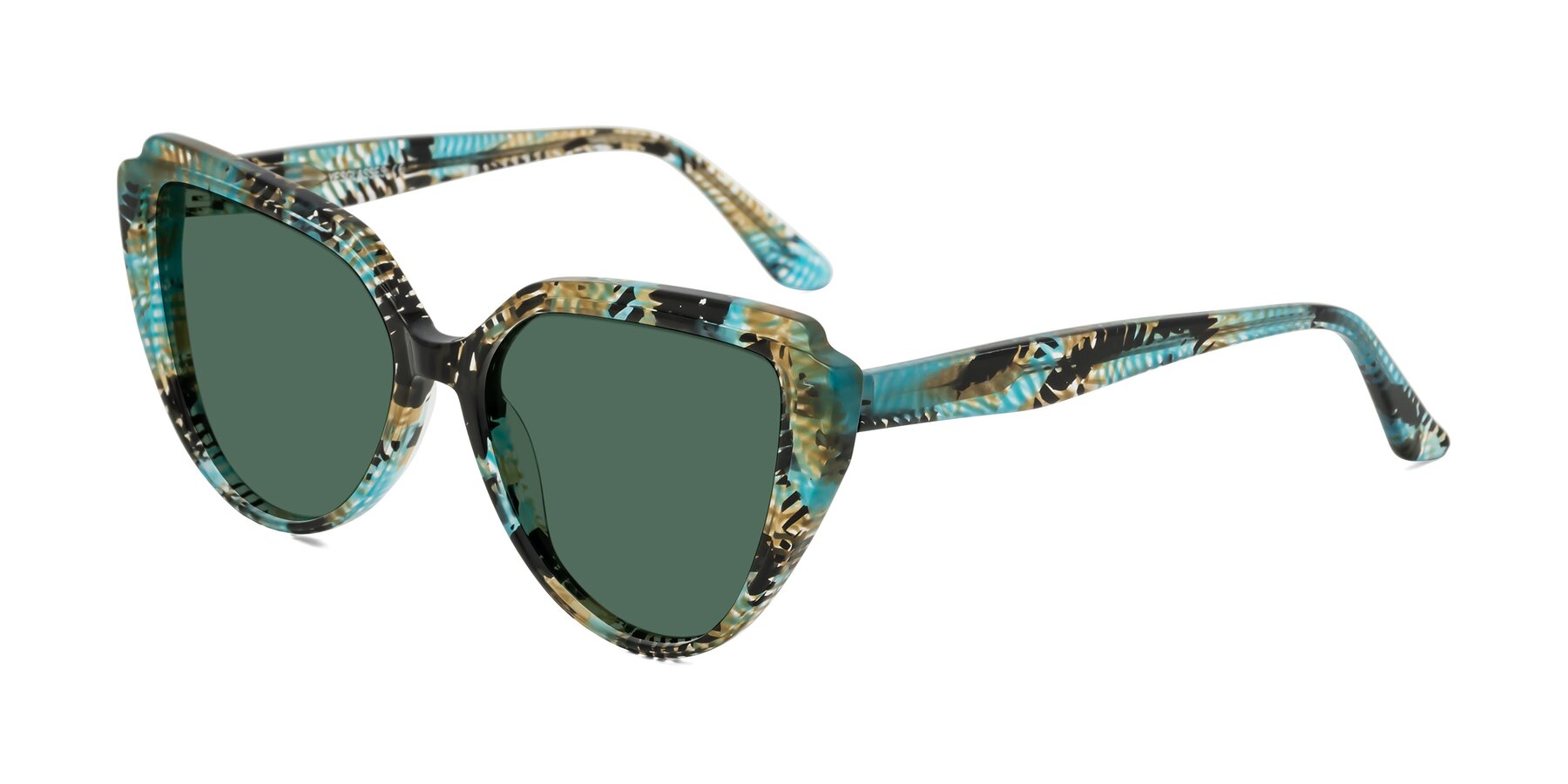 Angle of Zubar in Cyan Snake Print with Green Polarized Lenses