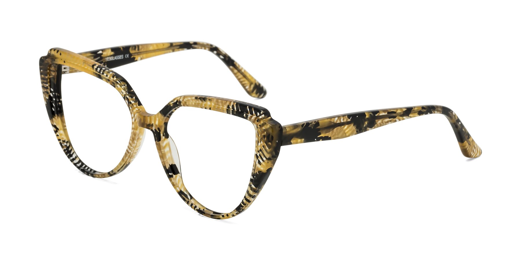 Angle of Zubar in Yellow Snake Print with Clear Reading Eyeglass Lenses