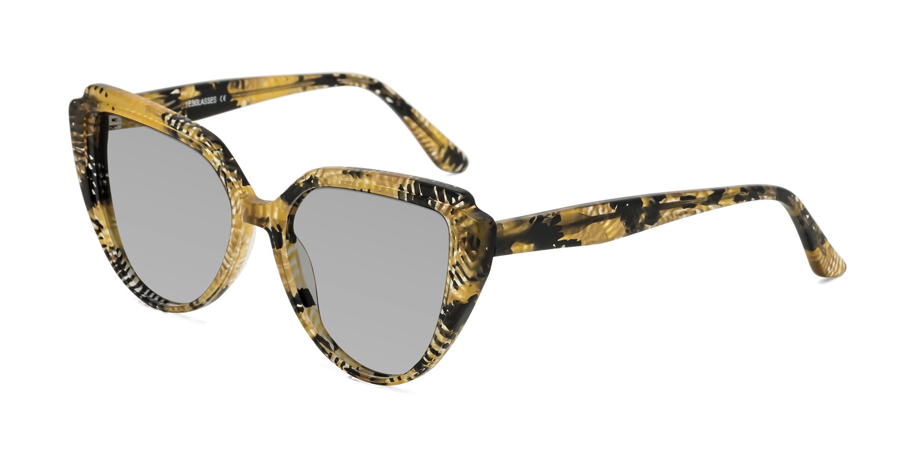 Angle of Zubar in Yellow Snake Print with Light Gray Tinted Lenses