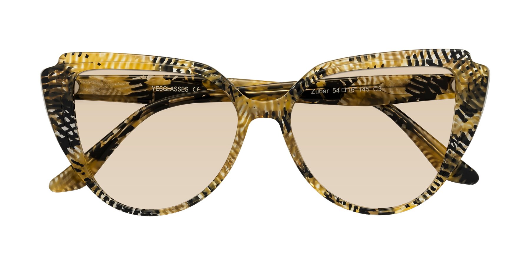 Folded Front of Zubar in Yellow Snake Print with Light Brown Tinted Lenses