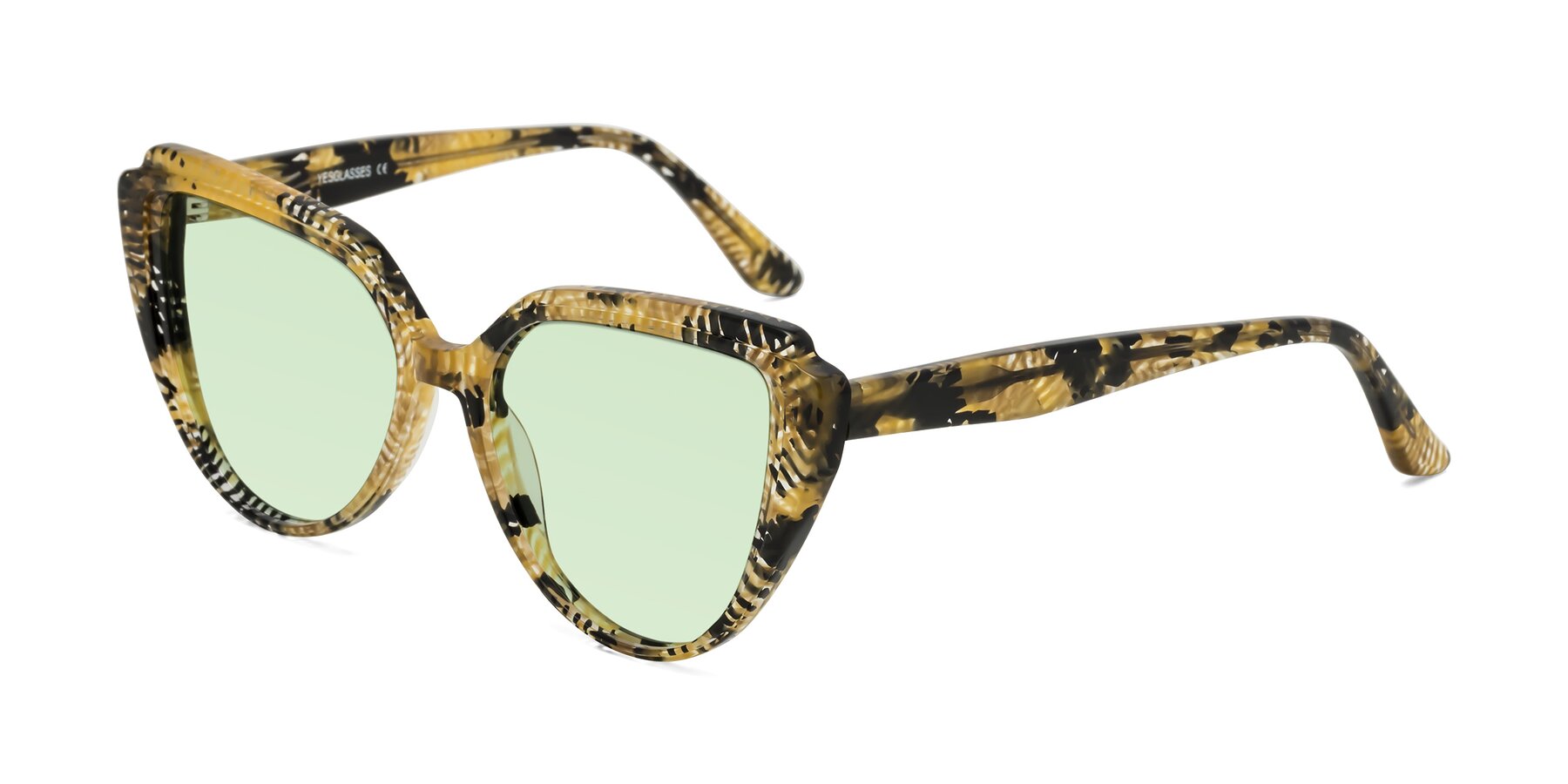 Angle of Zubar in Yellow Snake Print with Light Green Tinted Lenses