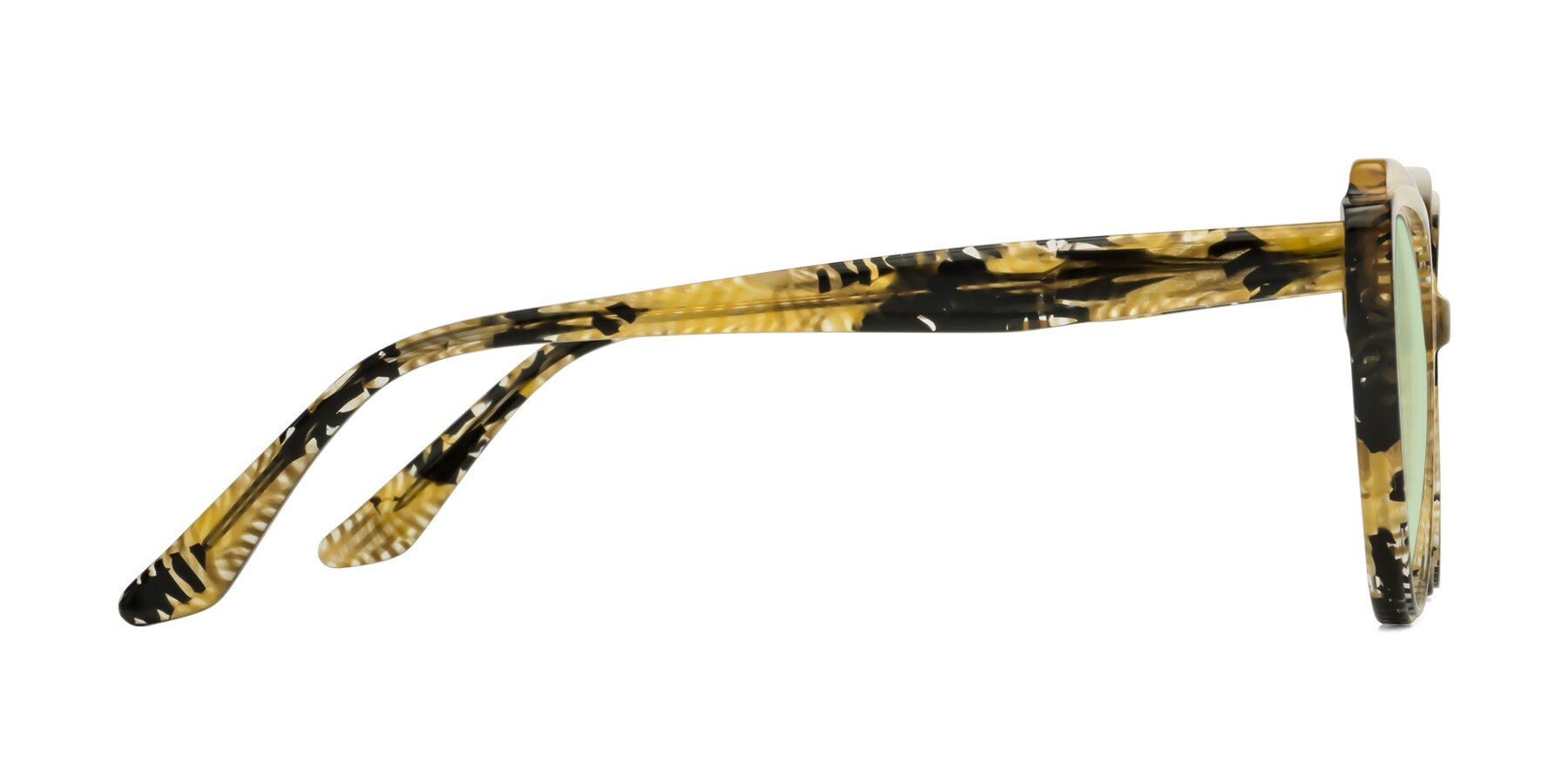 Side of Zubar in Yellow Snake Print with Light Green Tinted Lenses