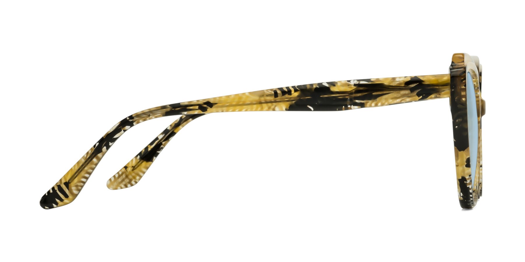 Side of Zubar in Yellow Snake Print with Light Blue Tinted Lenses
