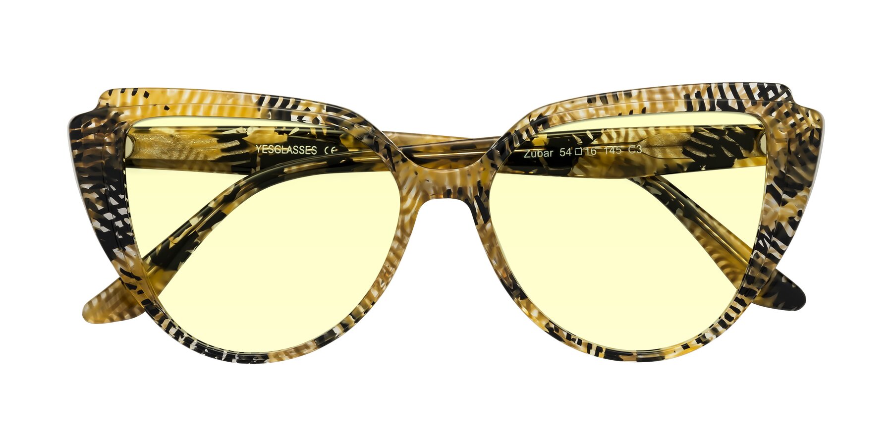 Folded Front of Zubar in Yellow Snake Print with Light Yellow Tinted Lenses