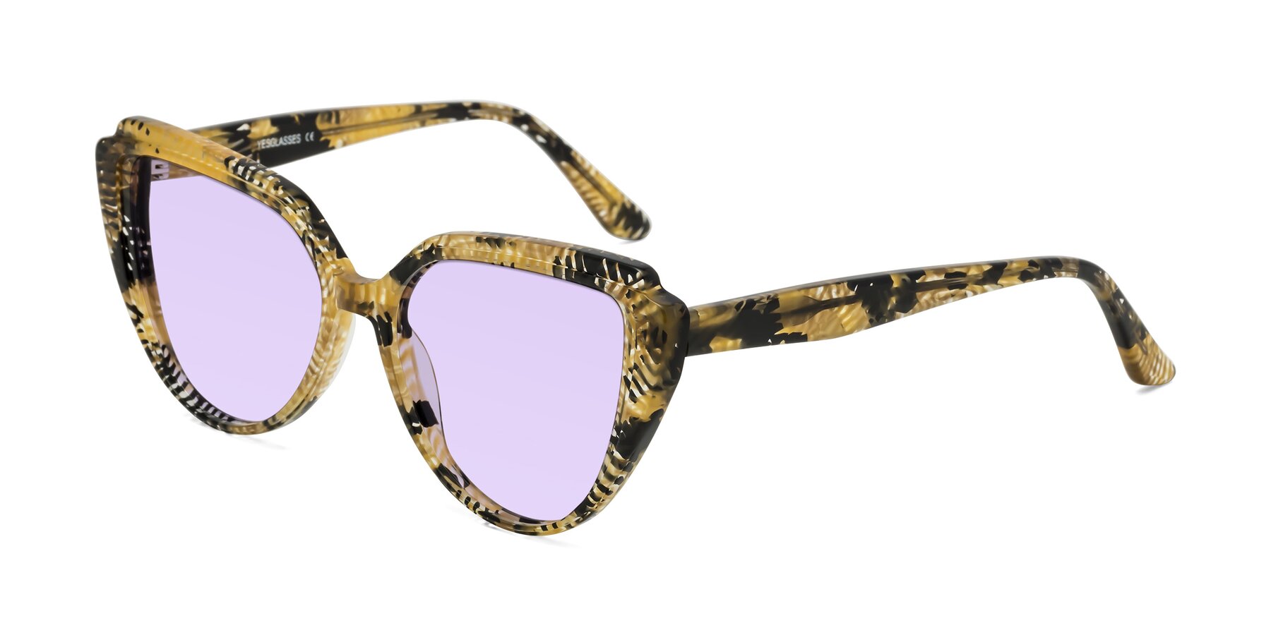 Angle of Zubar in Yellow Snake Print with Light Purple Tinted Lenses