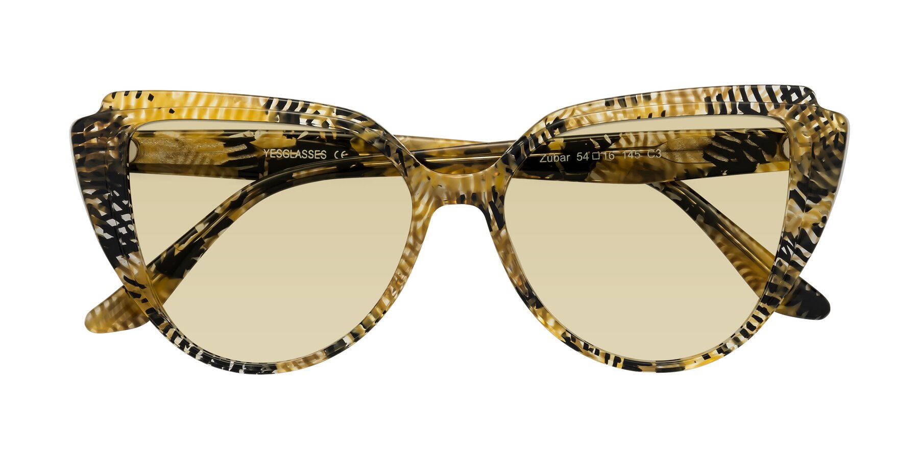 Folded Front of Zubar in Yellow Snake Print with Light Champagne Tinted Lenses