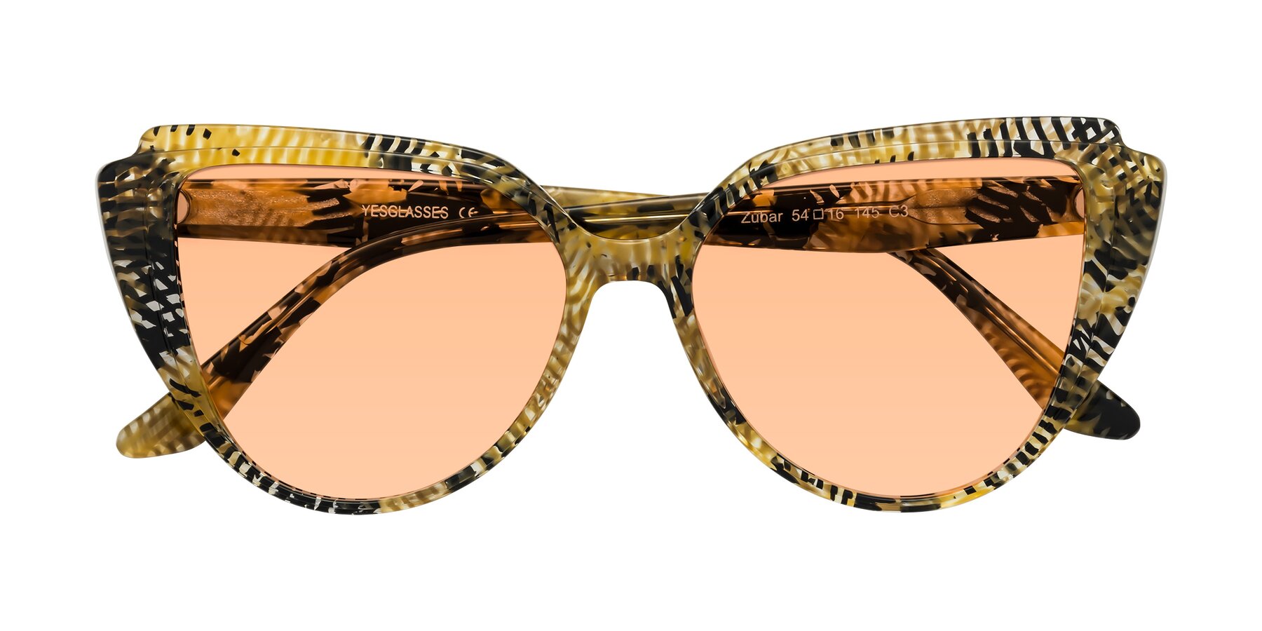 Folded Front of Zubar in Yellow Snake Print with Light Orange Tinted Lenses