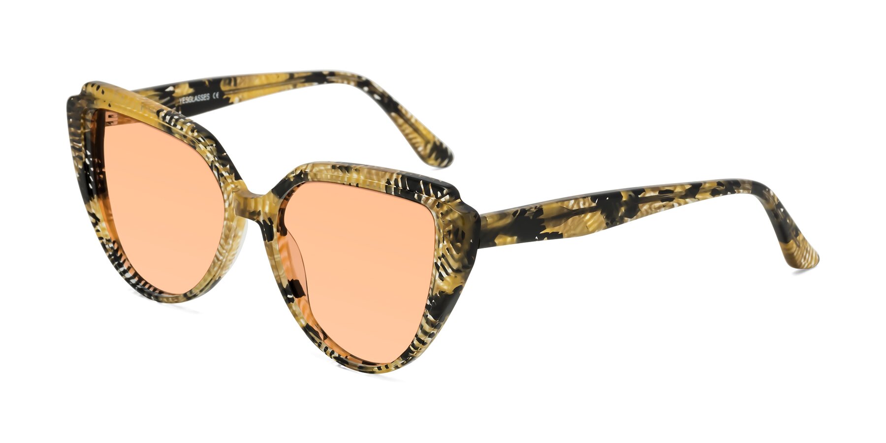 Angle of Zubar in Yellow Snake Print with Light Orange Tinted Lenses