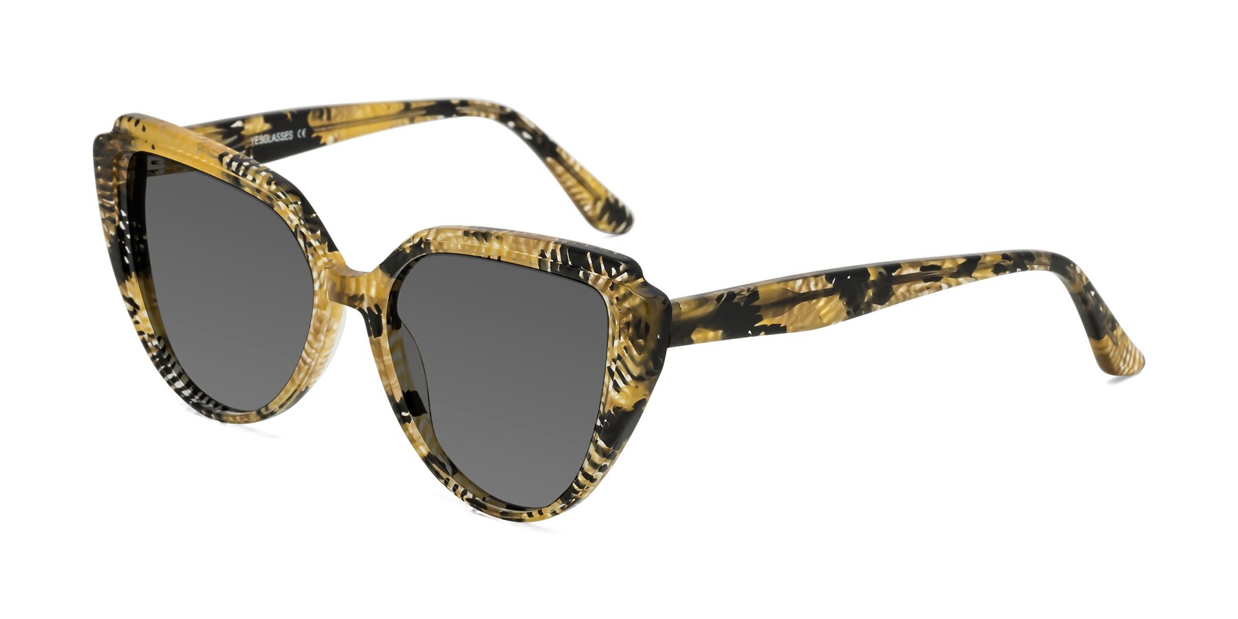 Angle of Zubar in Yellow Snake Print with Medium Gray Tinted Lenses