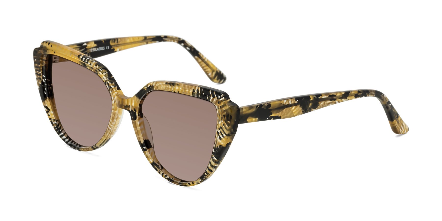 Angle of Zubar in Yellow Snake Print with Medium Brown Tinted Lenses