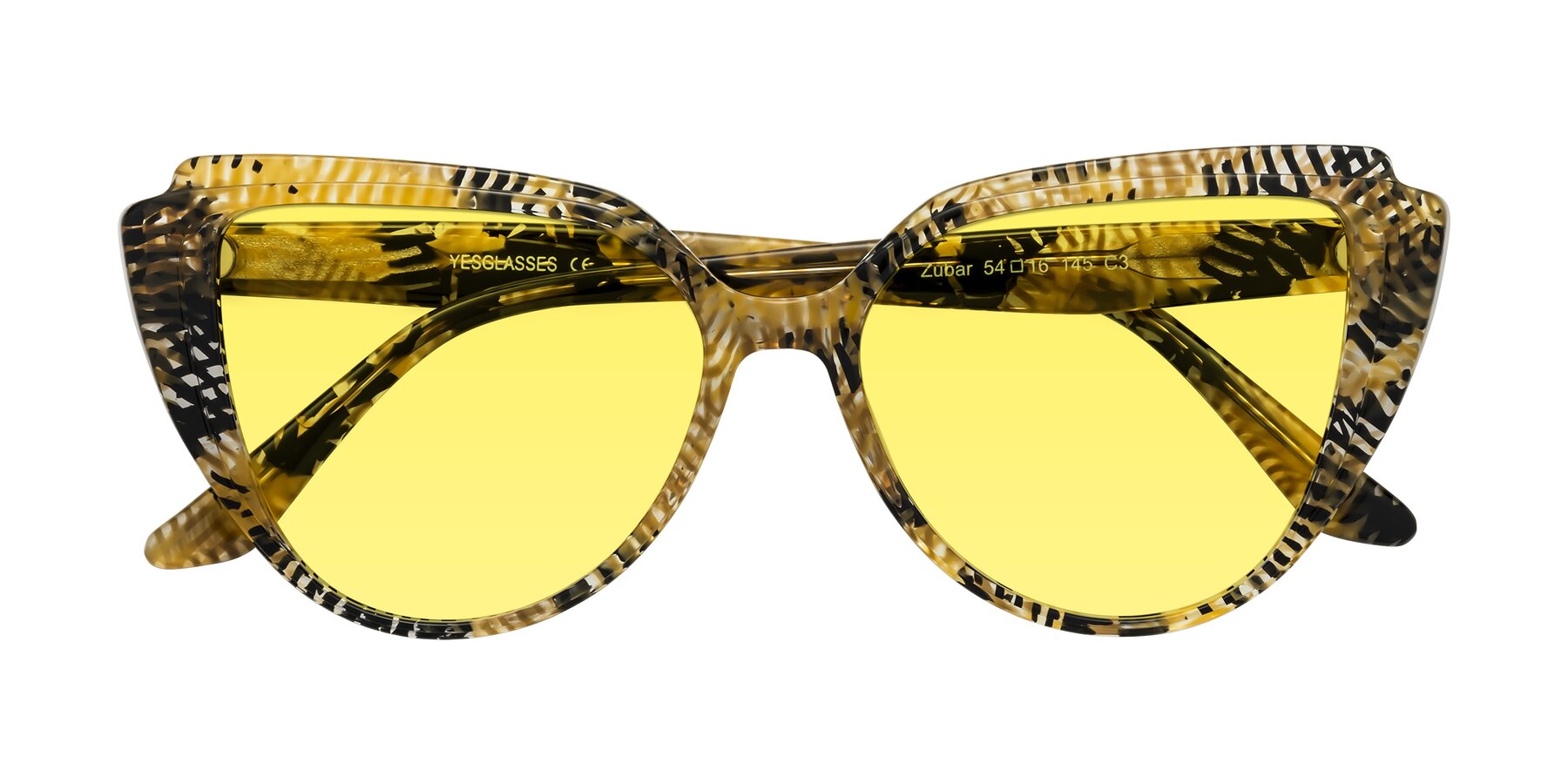 Folded Front of Zubar in Yellow Snake Print with Medium Yellow Tinted Lenses