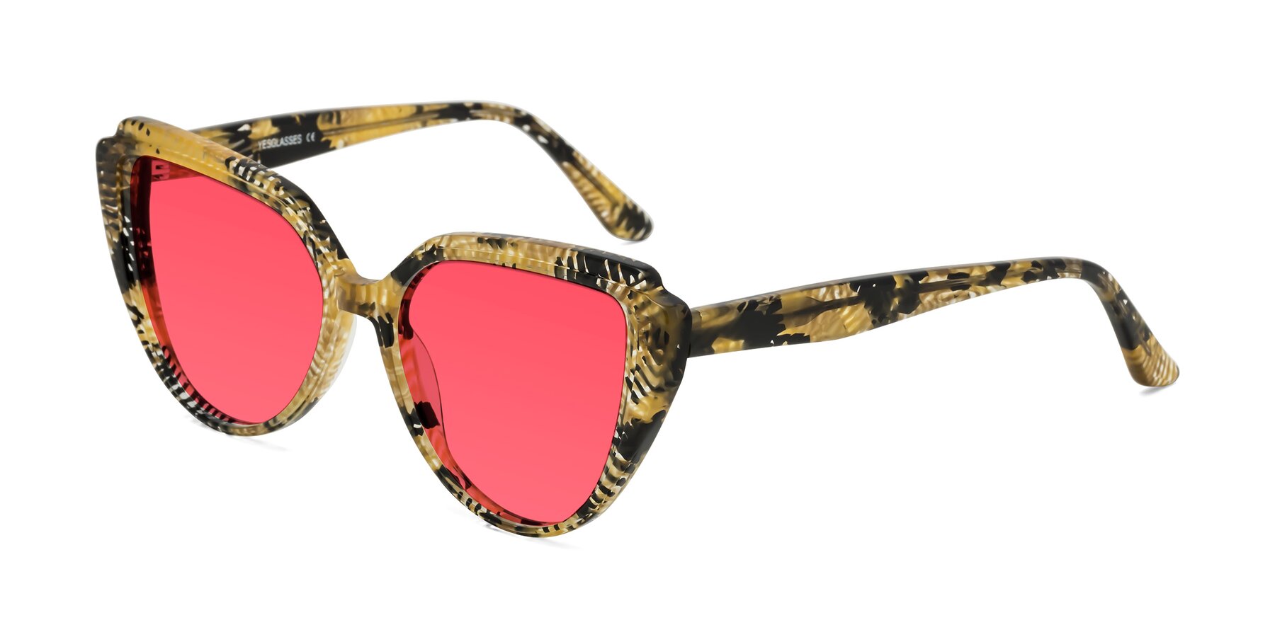 Angle of Zubar in Yellow Snake Print with Red Tinted Lenses