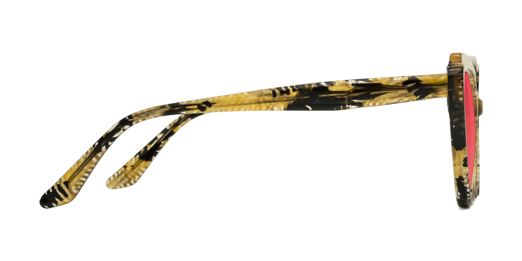 Side of Zubar in Yellow Snake Print with Red Tinted Lenses
