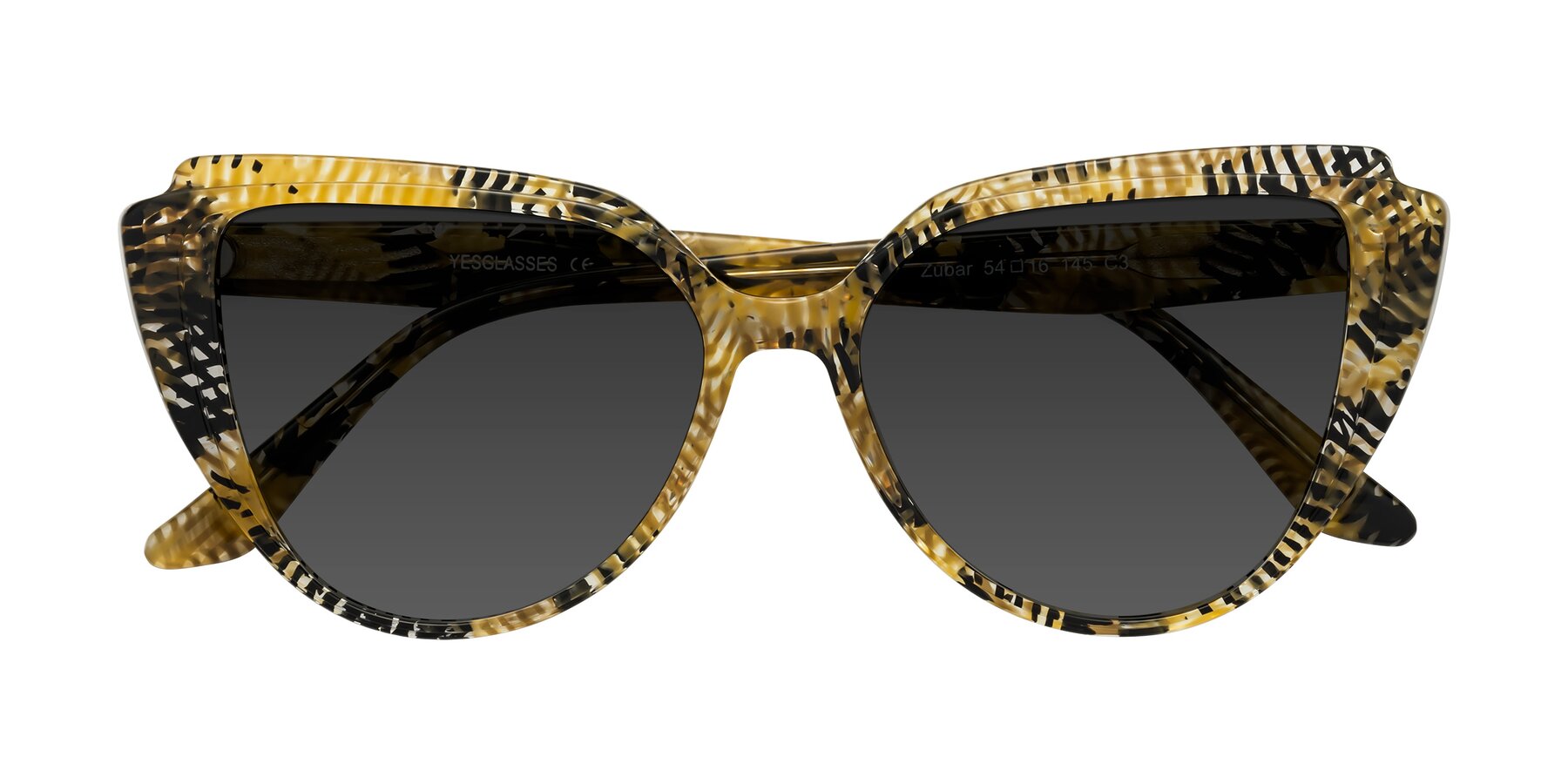 Folded Front of Zubar in Yellow Snake Print with Gray Tinted Lenses