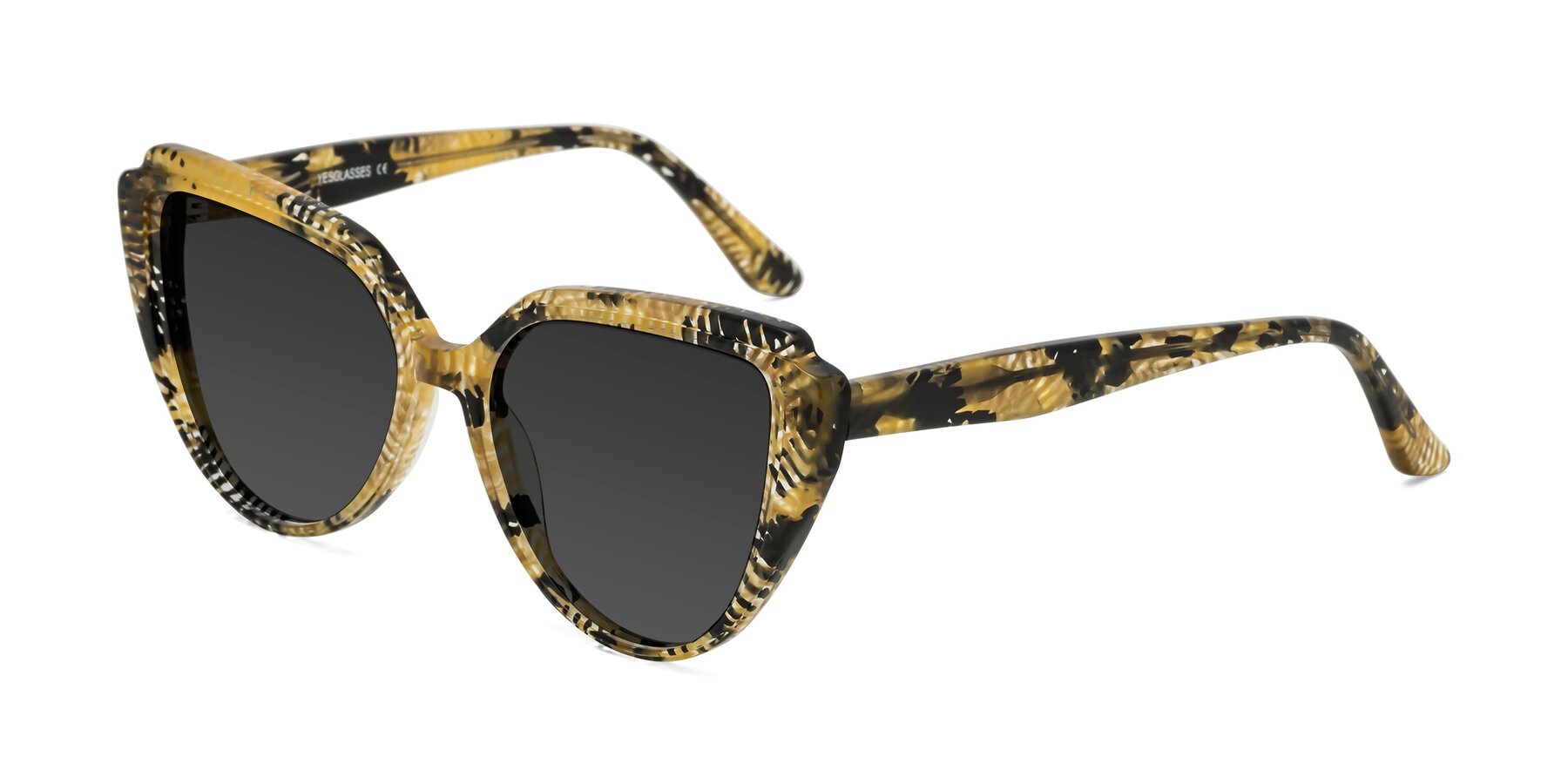 Angle of Zubar in Yellow Snake Print with Gray Tinted Lenses