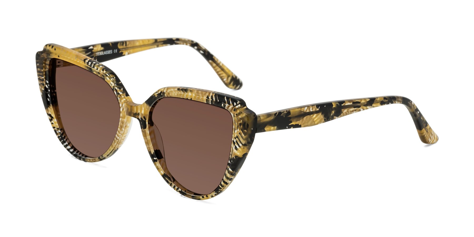 Angle of Zubar in Yellow Snake Print with Brown Tinted Lenses