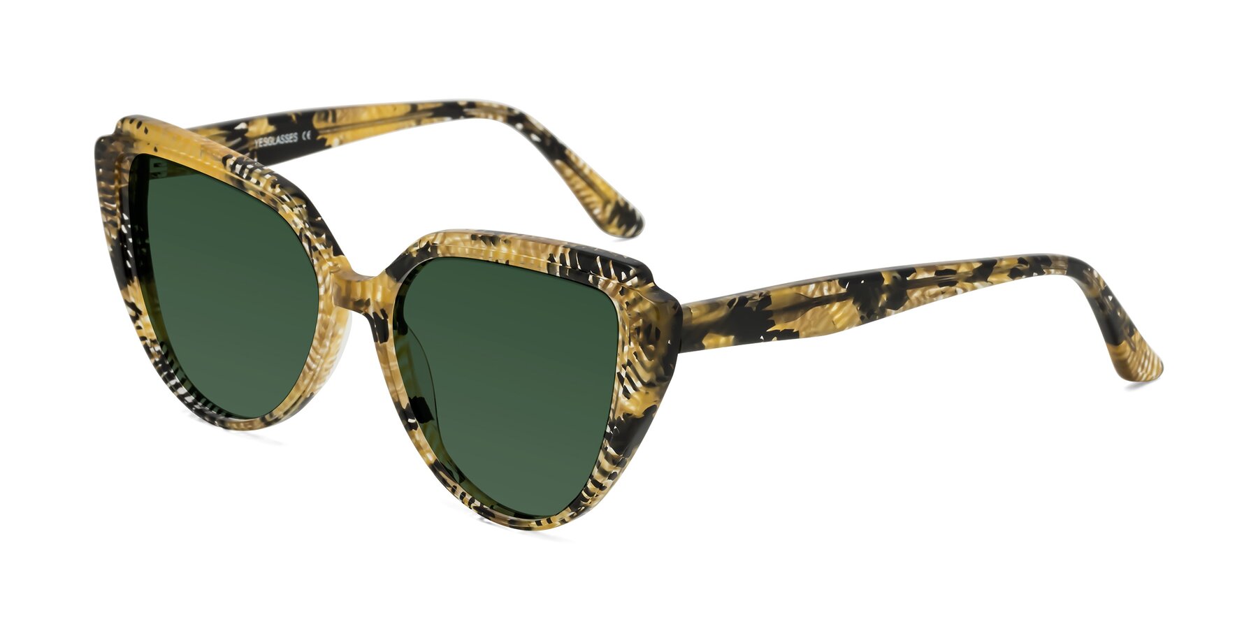 Angle of Zubar in Yellow Snake Print with Green Tinted Lenses