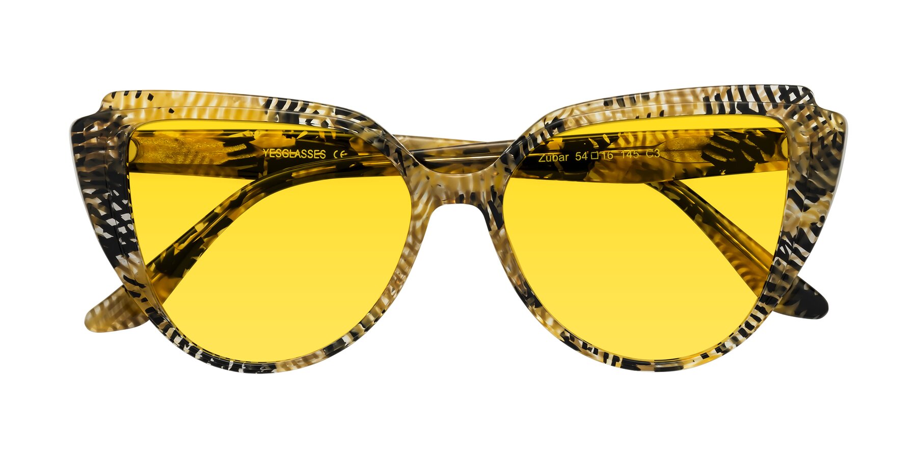 Folded Front of Zubar in Yellow Snake Print with Yellow Tinted Lenses