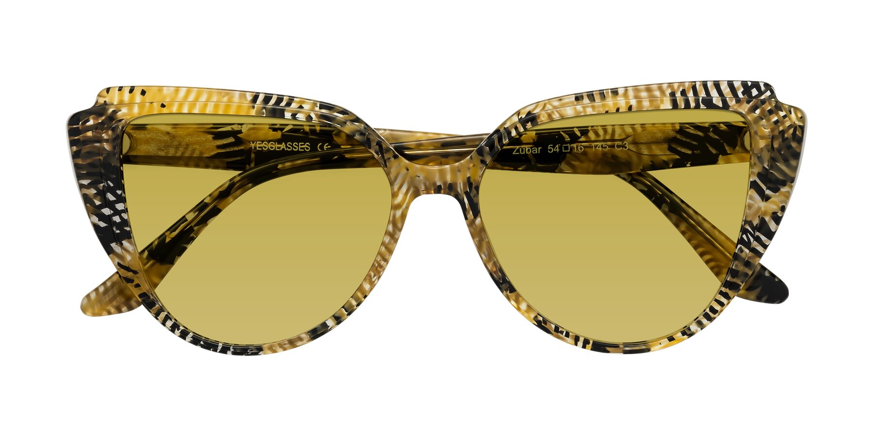 Folded Front of Zubar in Yellow Snake Print with Champagne Tinted Lenses