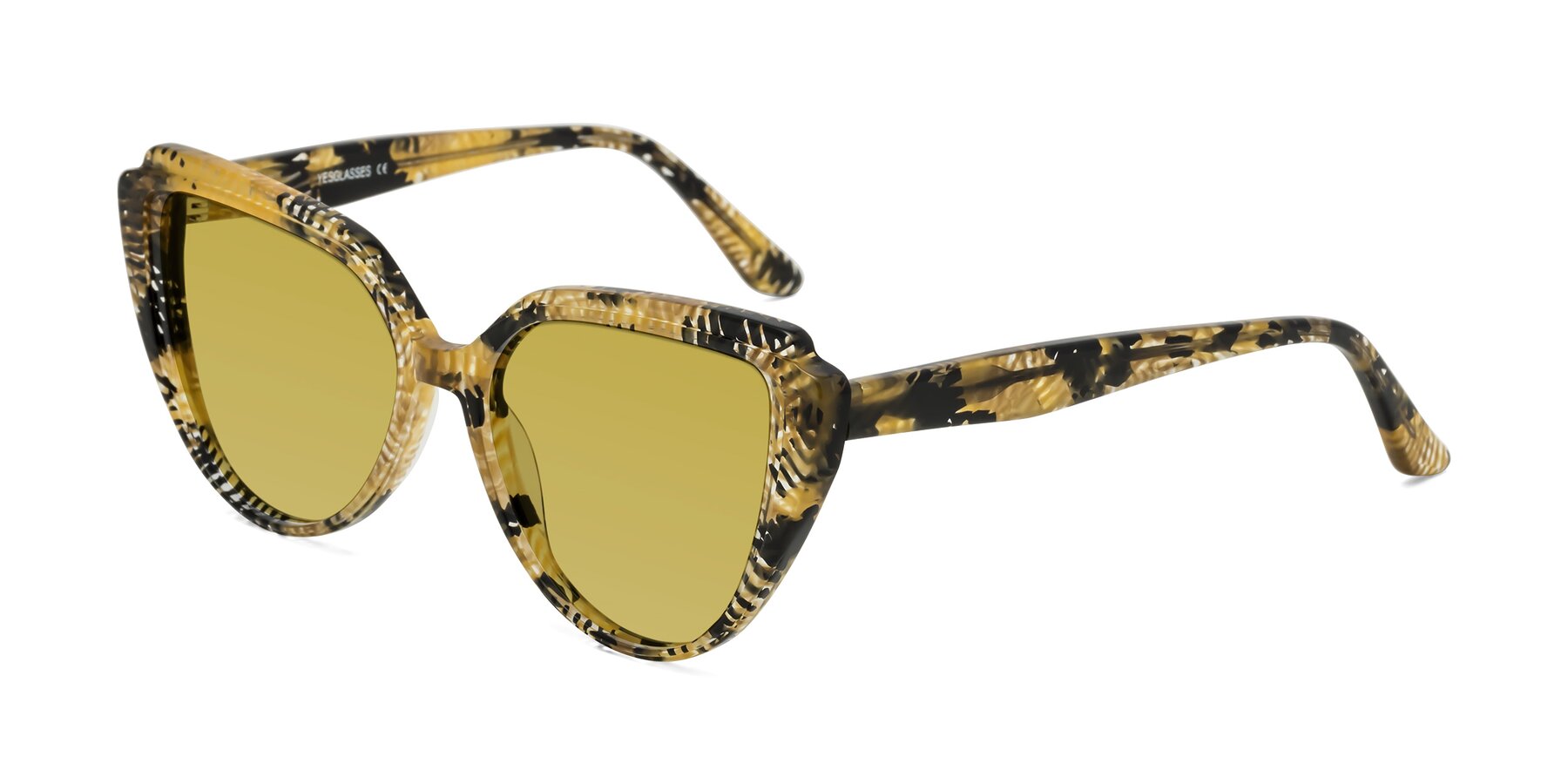 Angle of Zubar in Yellow Snake Print with Champagne Tinted Lenses