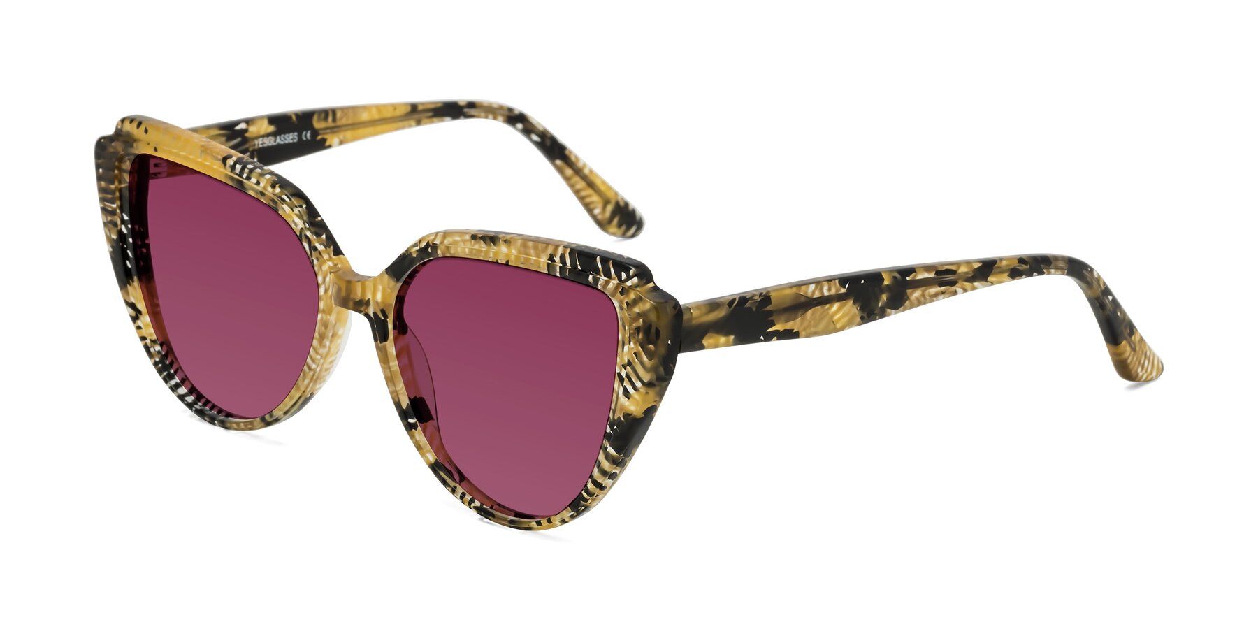 Angle of Zubar in Yellow Snake Print with Wine Tinted Lenses