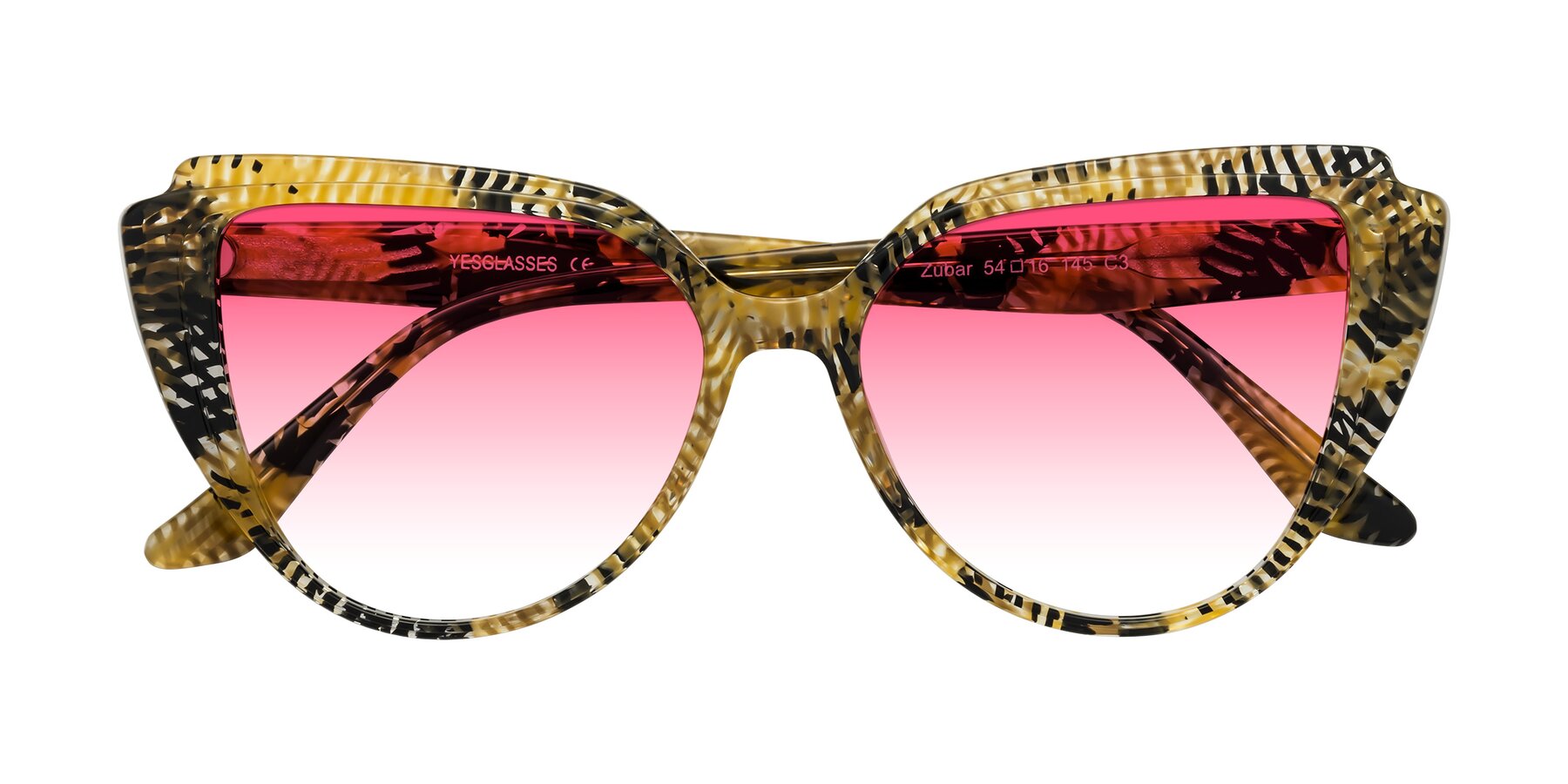 Folded Front of Zubar in Yellow Snake Print with Pink Gradient Lenses