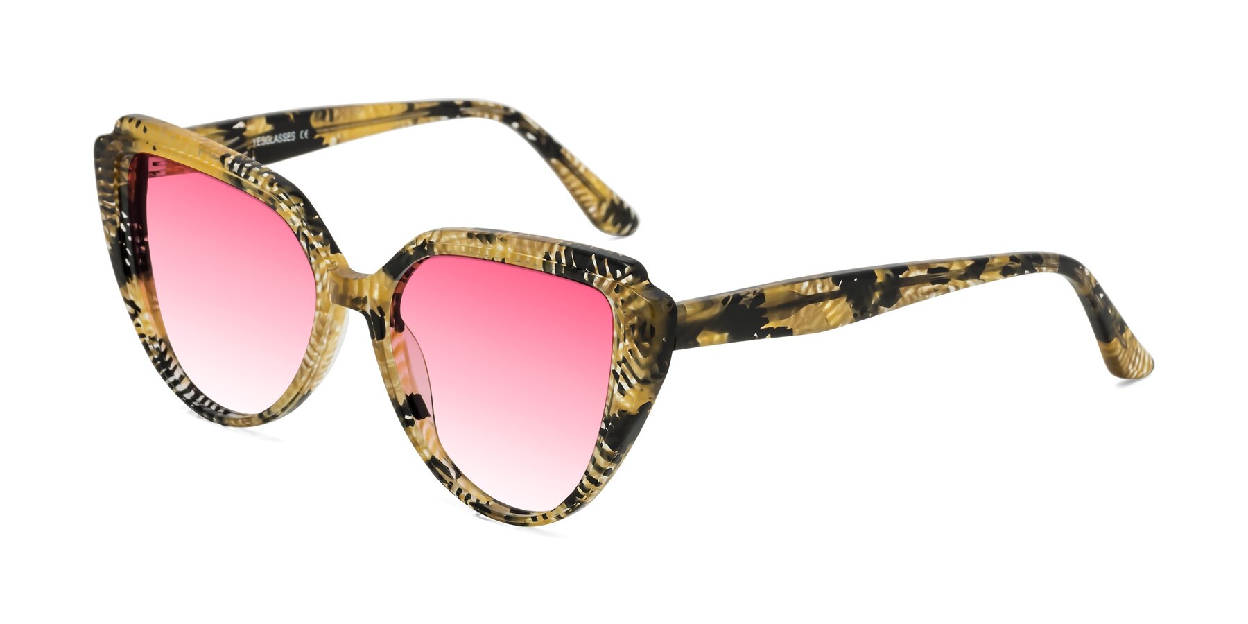 Angle of Zubar in Yellow Snake Print with Pink Gradient Lenses