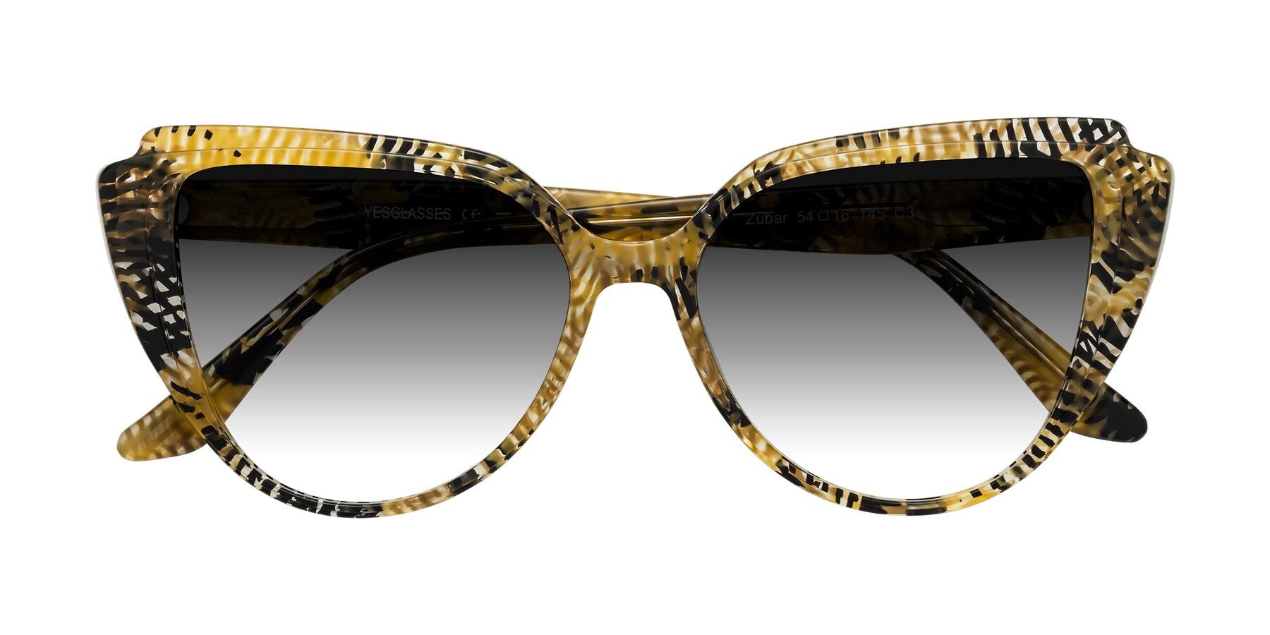 Folded Front of Zubar in Yellow Snake Print with Gray Gradient Lenses