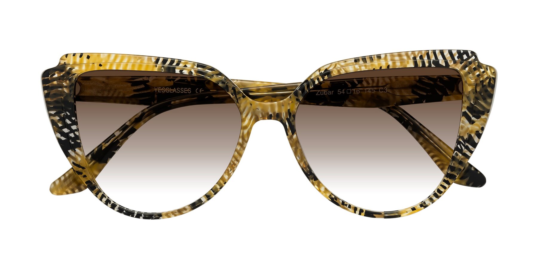 Folded Front of Zubar in Yellow Snake Print with Brown Gradient Lenses